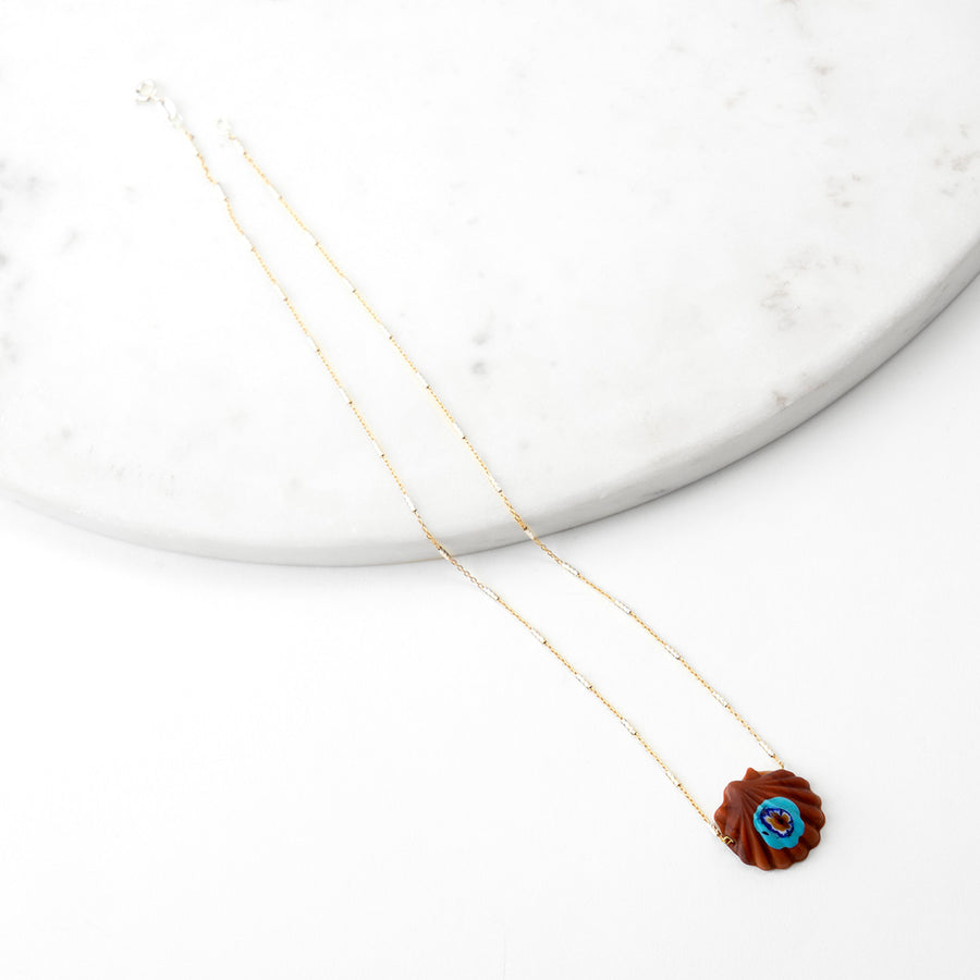Katerina Psoma Brown Murano Seashell Short Necklace handmade