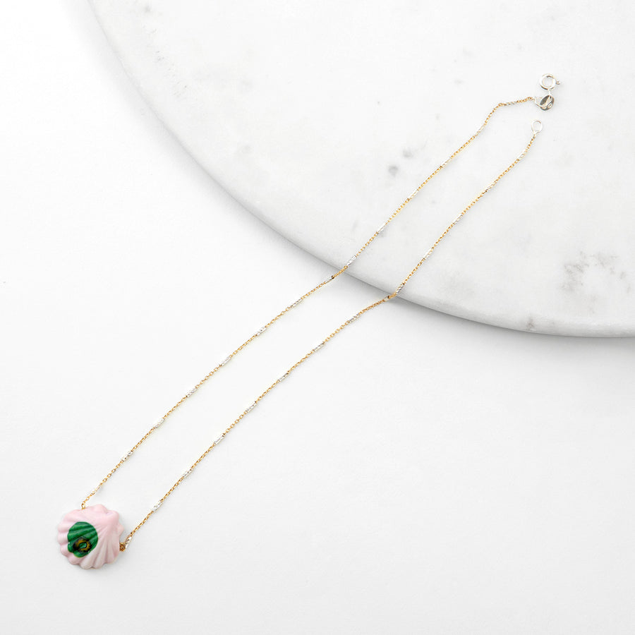 Katerina Psoma Pink Murano Seashell Necklace gold plated chain