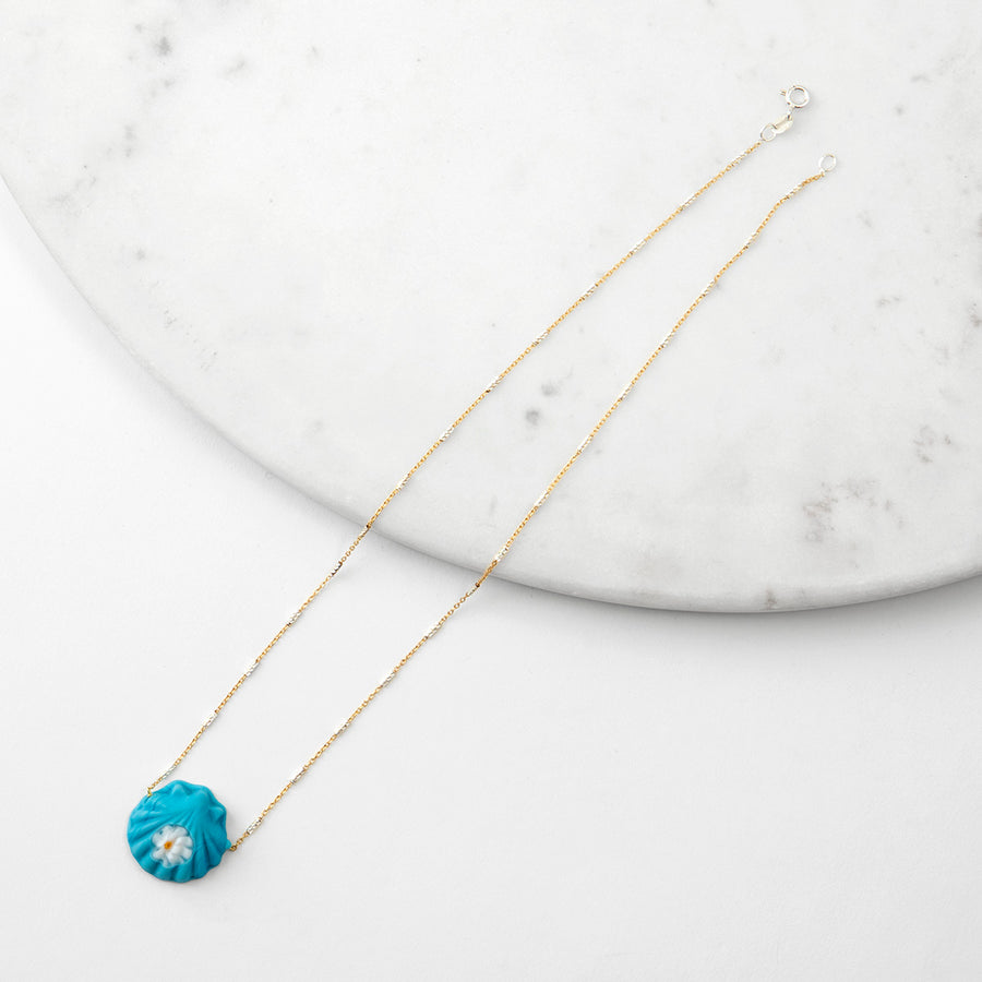 Katerina Psoma Turquoise Murano Seashell Short Necklace gold plated chain