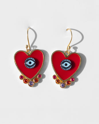 Katerina psoma evil eyes heart earrings gold plated silver and brass