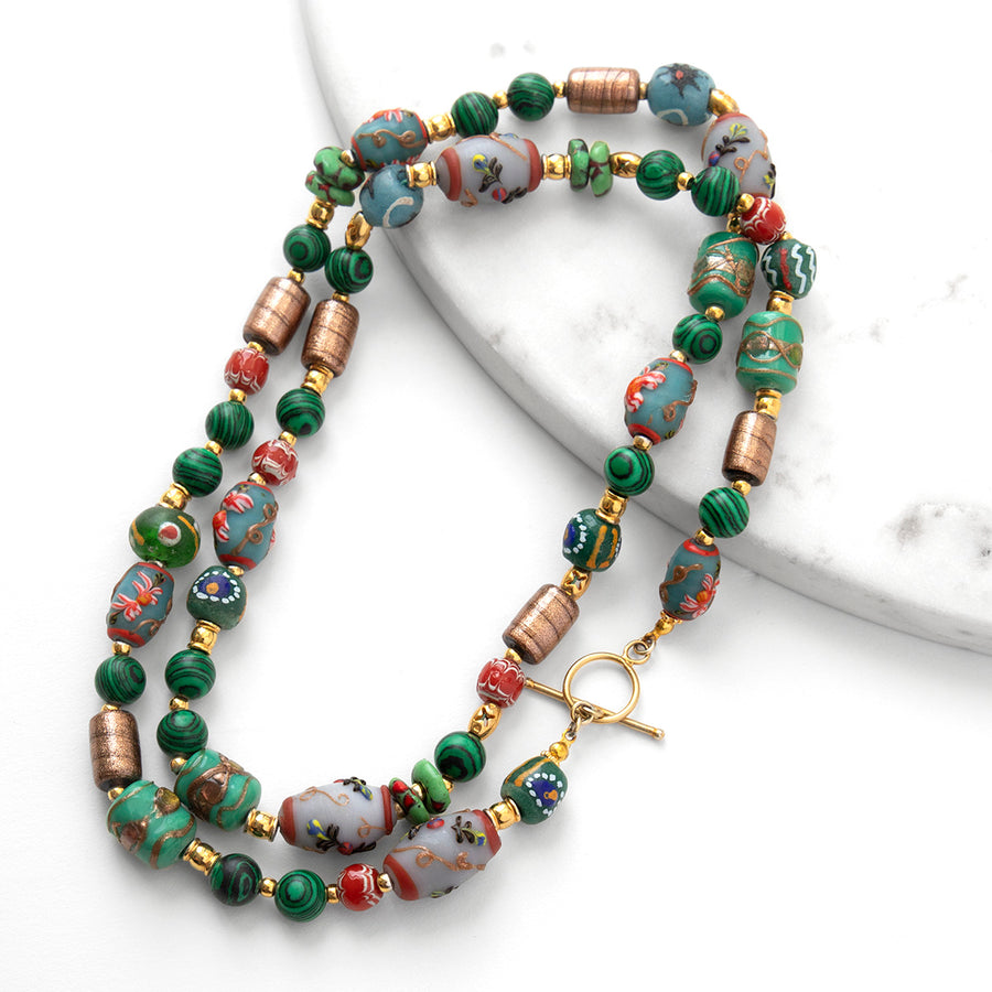 Katerina Psoma Rosalba Bead Long Necklace in Green Color