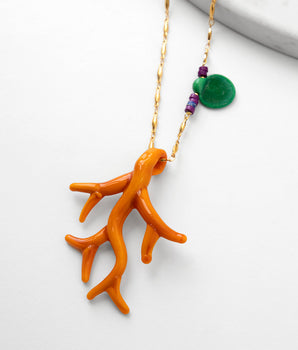 Katerina Psoma Orange Murano Coral Long Chain Necklace