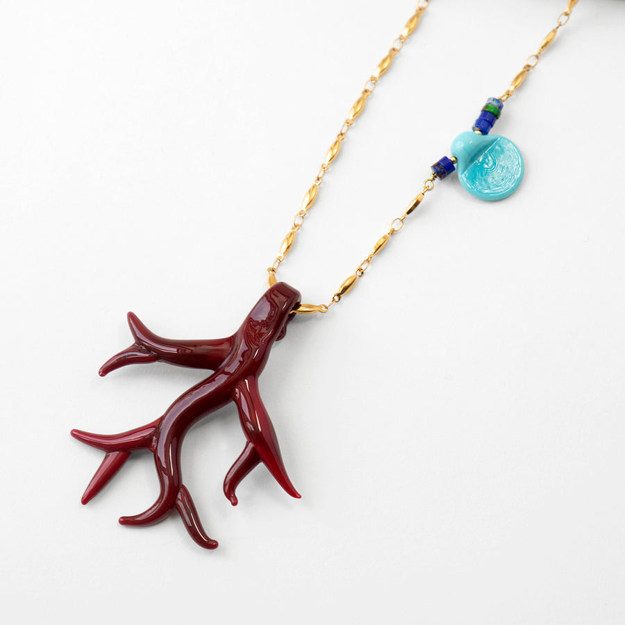 Katerina Psoma Dark Red Murano Coral Long Chain Necklace