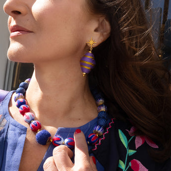 Katerina Psoma Blue short necklace with raffia beads