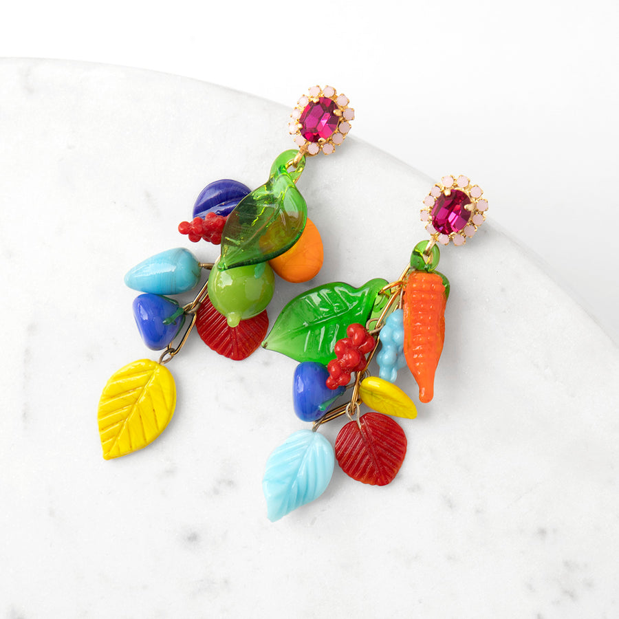 Katerina Psoma Dangle Earrings with fruits and crystals