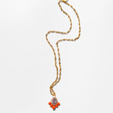 Katerina Psoma Gold necklace with a teardrop-shaped pendant and coral beads 