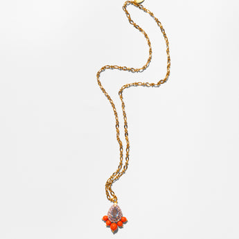 Katerina Psoma Gold necklace with a teardrop-shaped pendant and coral beads 