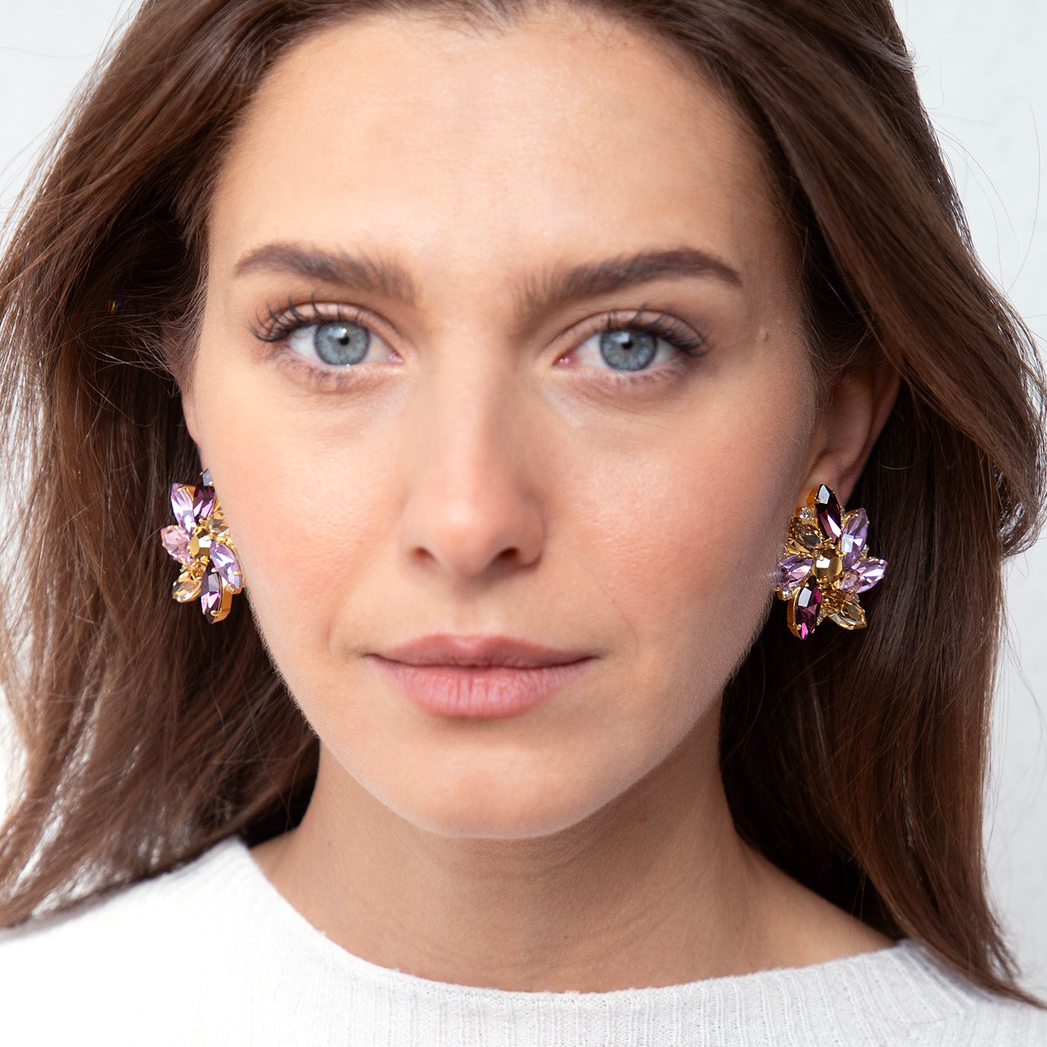 Katerina Psoma Alice Clip Crystals Earrings in Purple