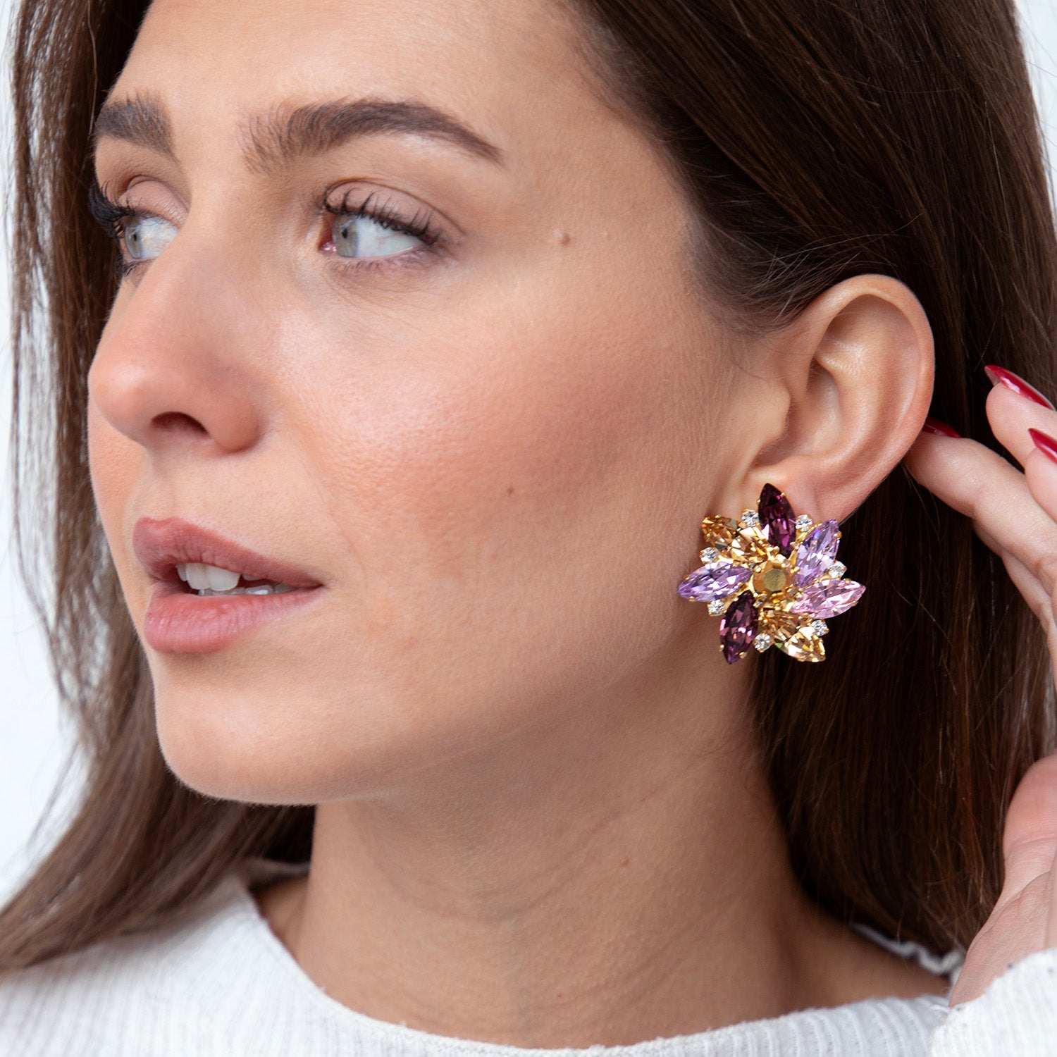 Katerina Psoma Alice Purple Clip Crystals Earrings