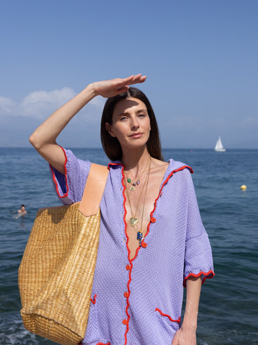 katerina Psoma long chain pendant with blue enamel fish