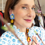 Katerina Psoma x Nimo Blue fabric clip earrings with raffia beads