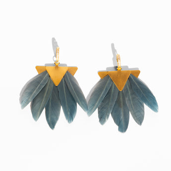 Katerina Psoma Pair of earrings with gold plated metal and grey feathers