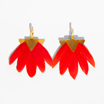 Katerina Psoma gold plated metal earrings with red feathers