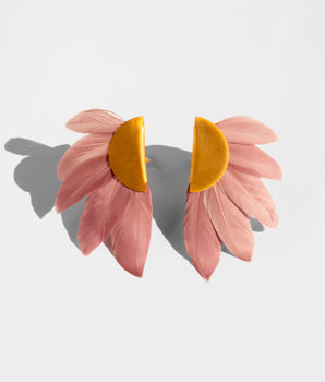 Katerina Psoma Metal clip earrings with beige feathers