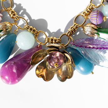 Katerina Psoma short chain necklace with vintage acrylic leaves flowers and drops