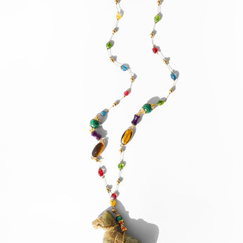 Katerina Psoma Necklace with a jade horse pendant and semiprecious stones