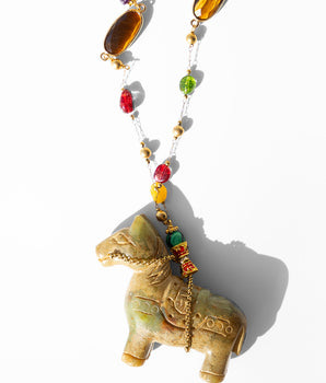 Katerina Psoma Necklace with a jade horse pendant and semiprecious stones