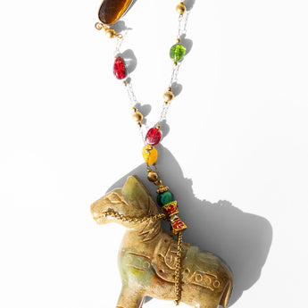Katerina Psoma Necklace with a jade horse pendant and semiprecious stones