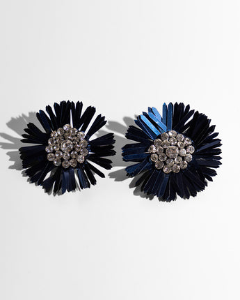 Katerina Psoma Pair of blue floral earrings with sequins and crystals