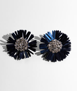 Katerina Psoma Pair of blue floral earrings with sequins and crystals
