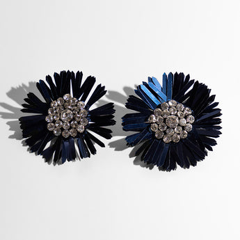 Katerina Psoma Pair of blue floral earrings with sequins and crystals
