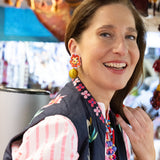 Katerina Psoma x Nimo Red fabric clip earrings with raffia beads