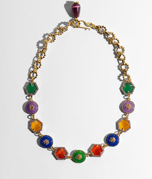 Katerina Psoma short necklace with semiprecious colored stones and crystals