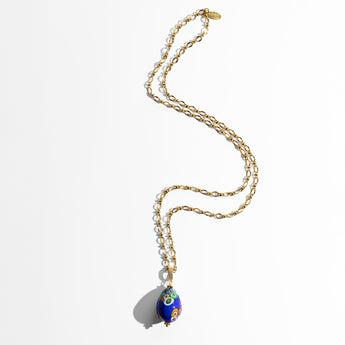 Katerina Psoma Easter Murano Egg with Gold plated chain murrina blue