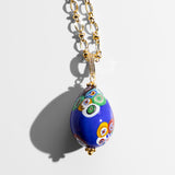 Katerina Psoma Easter Murano Egg with Gold plated chain murrina blue