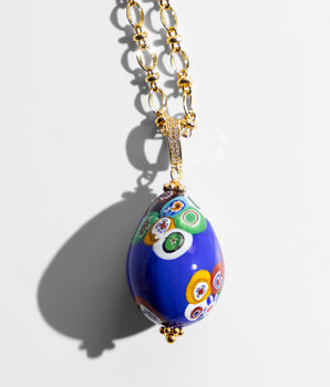 Katerina Psoma Easter Murano Egg with Gold plated chain murrina blue