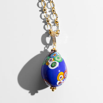 Katerina Psoma Easter Murano Egg with Gold plated chain murrina blue