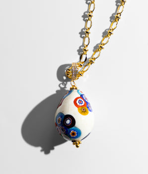 Katerina Psoma Easter Murano Egg with Gold plated chain murrina white