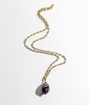 Katerina Psoma Easter Murano Egg with Gold plated chain murrina black
