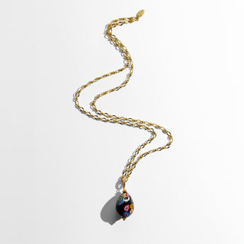 Katerina Psoma Easter Murano Egg with Gold plated chain murrina black