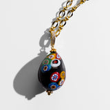 Katerina Psoma Easter Murano Egg with Gold plated chain murrina black