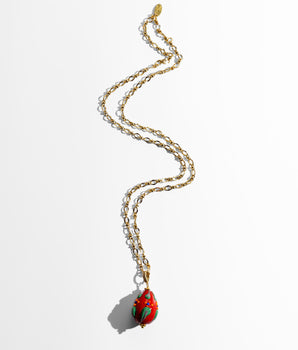Katerina Psoma Easter Murano Egg with Gold plated chain fiorato red