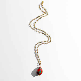 Katerina Psoma Easter Murano Egg with Gold plated chain fiorato red