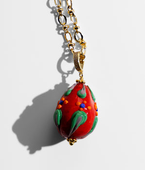 Katerina Psoma Easter Murano Egg with Gold plated chain fiorato red