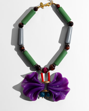 Katerina Psoma short resin necklace in green and violet