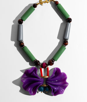 Katerina Psoma short resin necklace in green and violet