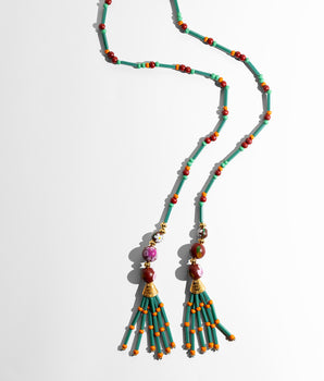 Katerina Psoma long green tassel necklace