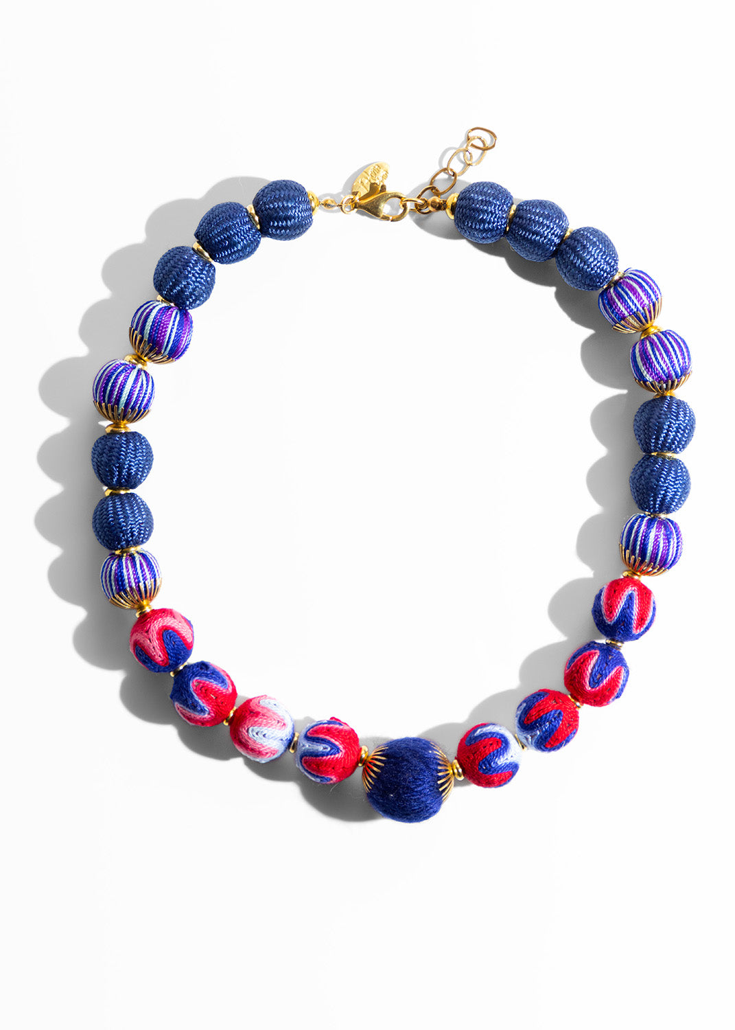 Katerina Psoma Blue short necklace with raffia beads