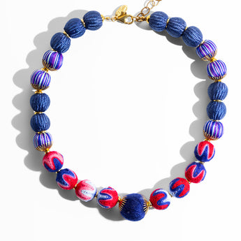 Katerina Psoma Blue short necklace with raffia beads