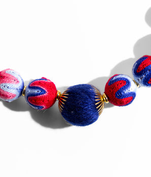 Katerina Psoma Blue short necklace with raffia beads