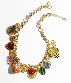 Katerina Psoma Gold  short necklace with colorful charms 