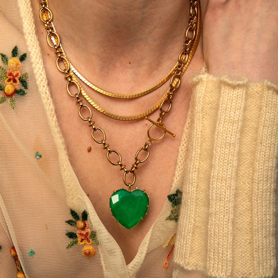 Katerina Psoma chain necklace with green heart Valentine