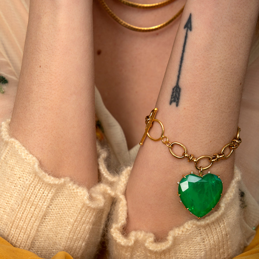 Katerina Psoma Chain Bracelet with Green Heart gold plated