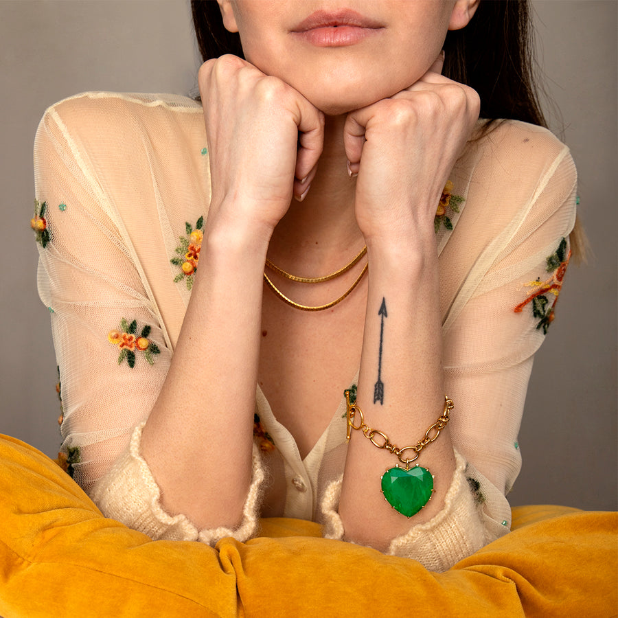 Katerina Psoma Chain Bracelet with Green Heart costume jewelry