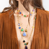 Katerina Psoma Ruby Pendant Necklace with puprle carved agate and other charms