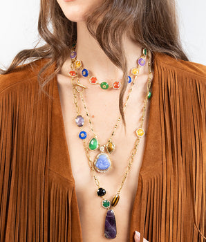 Katerina Psoma Ruby Pendant Necklace with puprle carved agate and other charms